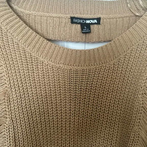*NWT* Fashion Nova Kara Tie Front Sweater in Tan - Size Large - Picture 7 of 7